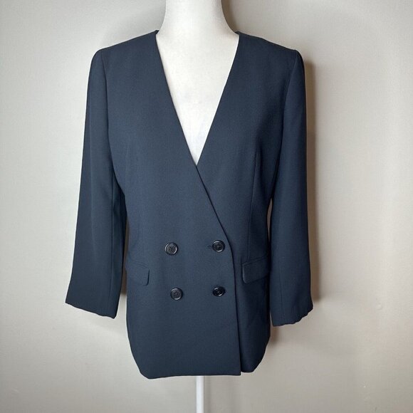 J Crew Women’s Navy Blue Long Sleeve Double Breasted Blazer Suit Jacket Size 8P - Picture 1 of 15